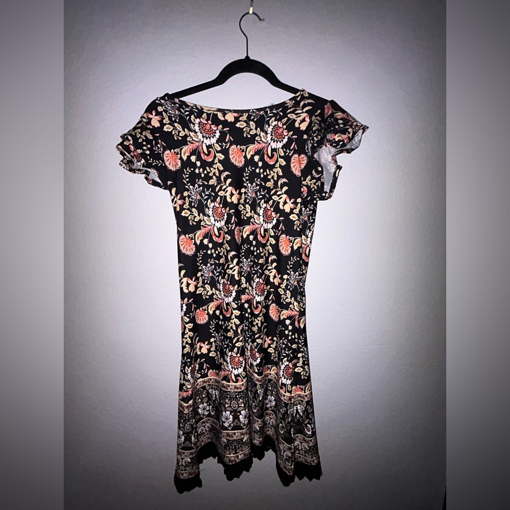 Rare Editions Black and Orange Floral Mini Dress